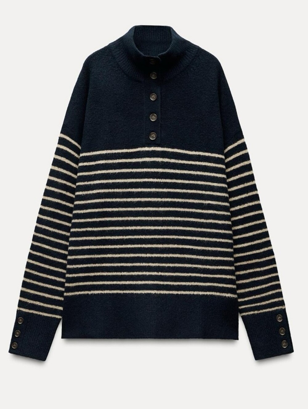 New Zara High Buttoned Neck Knit Sweater 1509/107